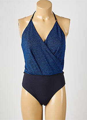 Maillot de bain 1 pièce effet matière satinée haut soutien-gorge balconnet bleu LA NOUVELLE femme