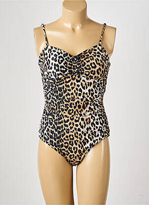 Maillot de bain 1 pièce effet matière satinée haut soutien-gorge avec mousse de rembourrage amovible beige GANNI femme