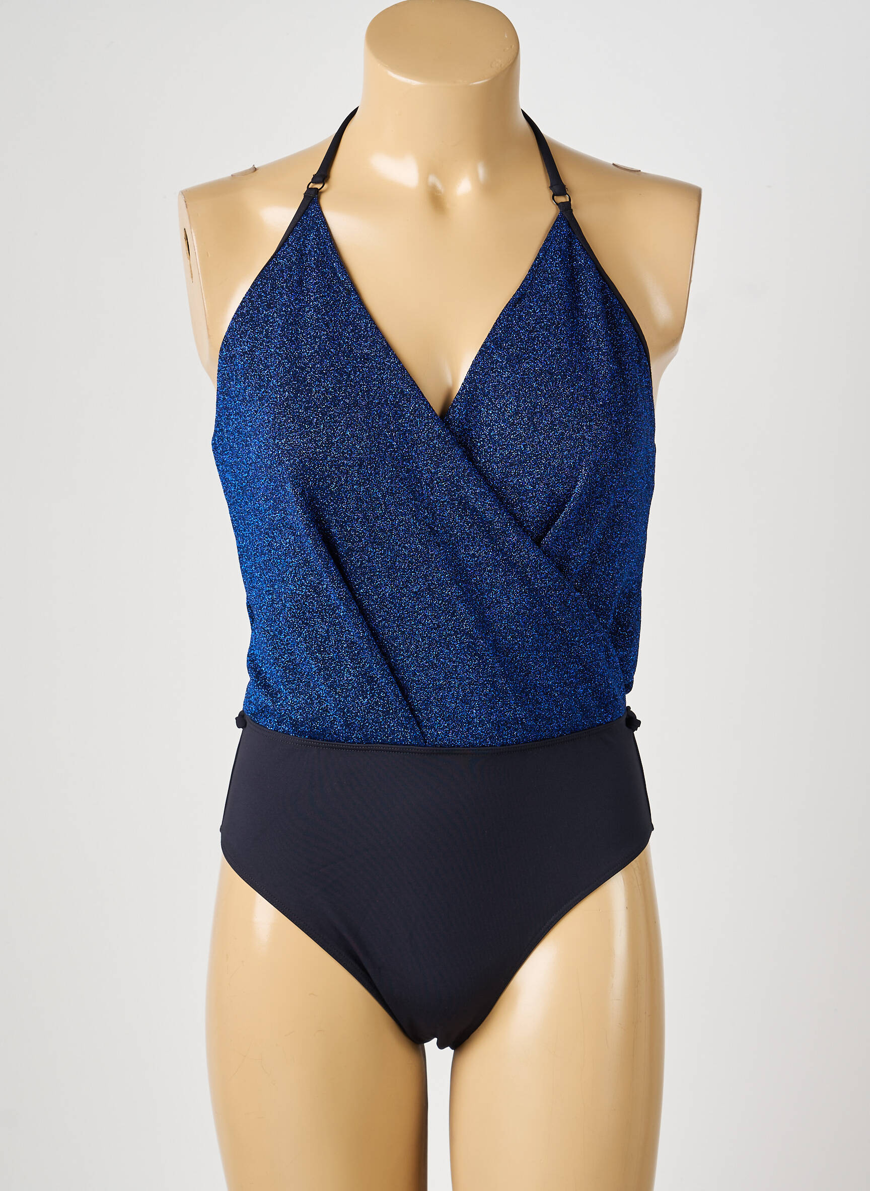 Maillot de bain 1 pièce effet matière satinée haut soutien-gorge balconnet bleu LA NOUVELLE femme