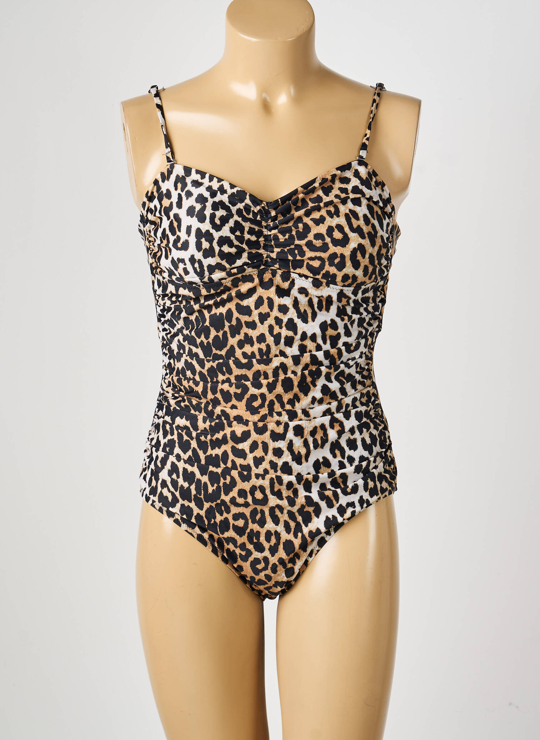 Maillot de bain 1 pièce effet matière satinée haut soutien-gorge avec mousse de rembourrage amovible beige GANNI femme