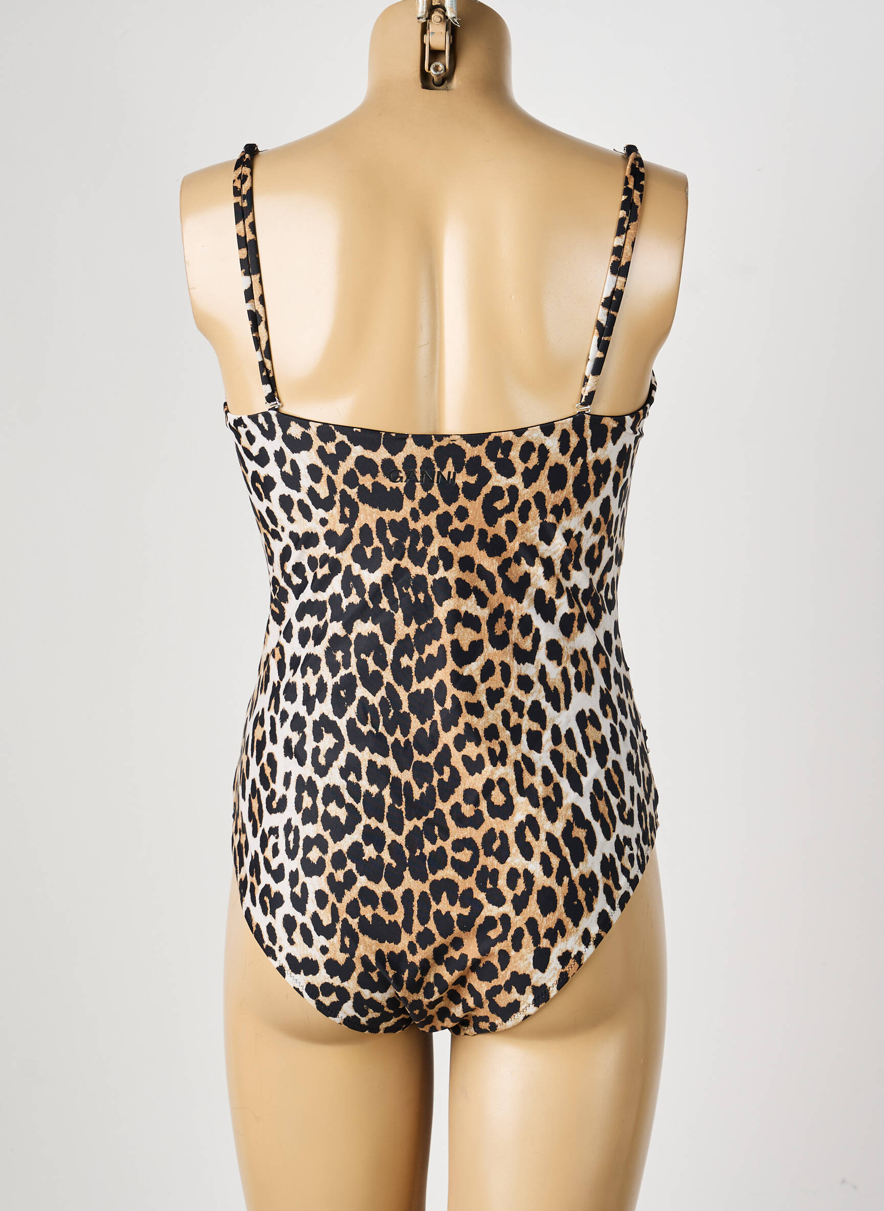 Maillot de bain 1 pièce effet matière satinée haut soutien-gorge avec mousse de rembourrage amovible beige GANNI femme