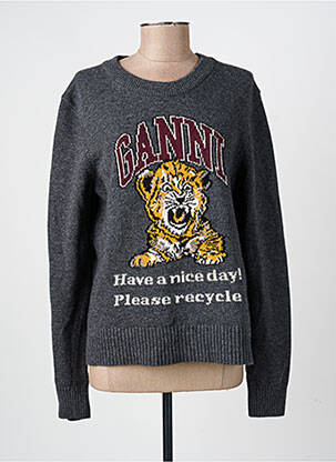 Pull tissage chiné manches longues gris GANNI femme