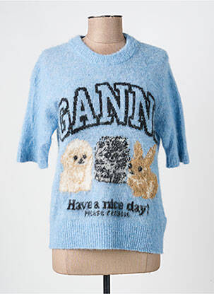 Pull stretch manches courtes bleu GANNI femme