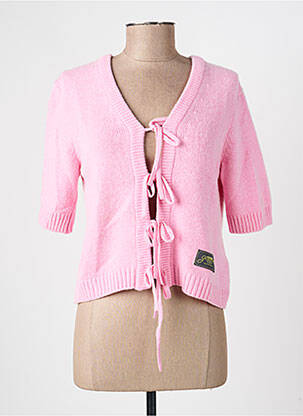 Gilet manches courtes maille tricot rose GANNI femme