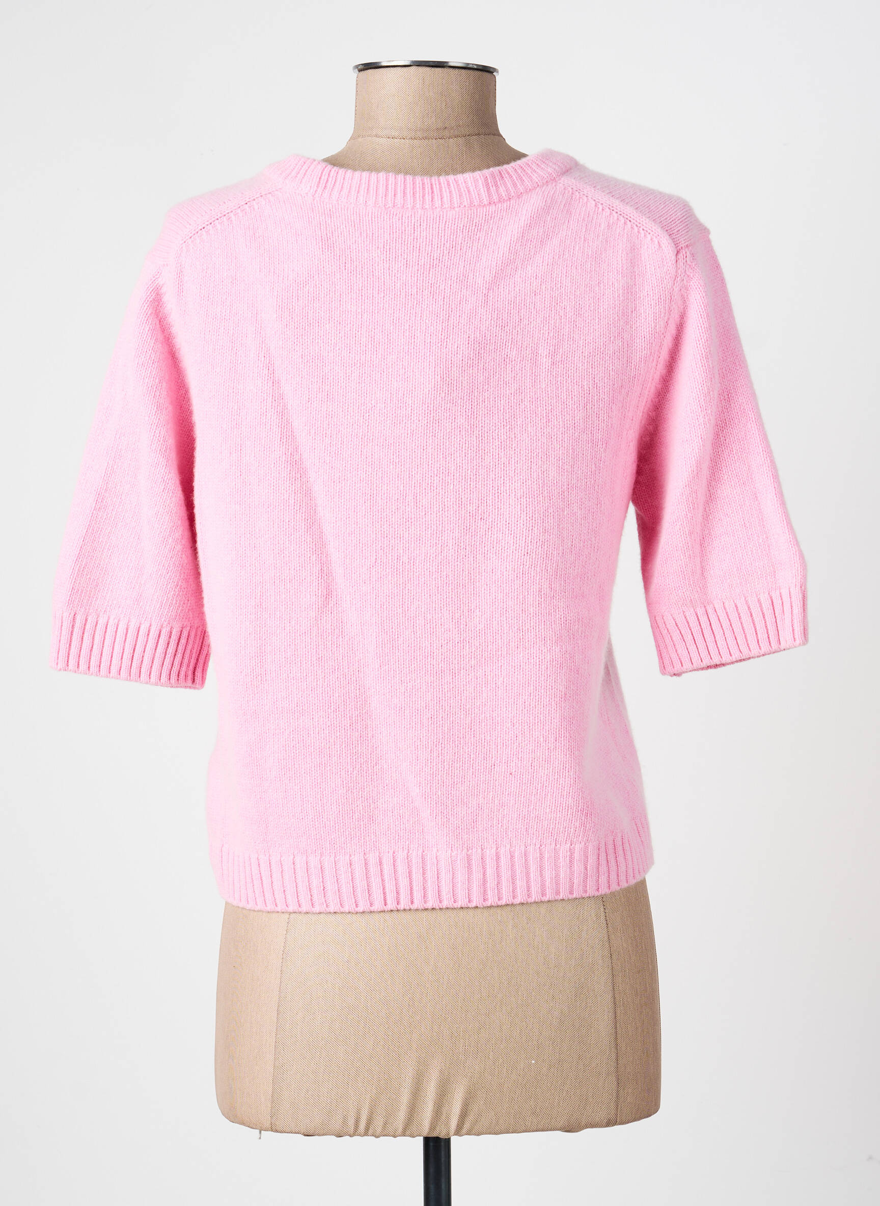 Gilet manches courtes maille tricot rose GANNI femme