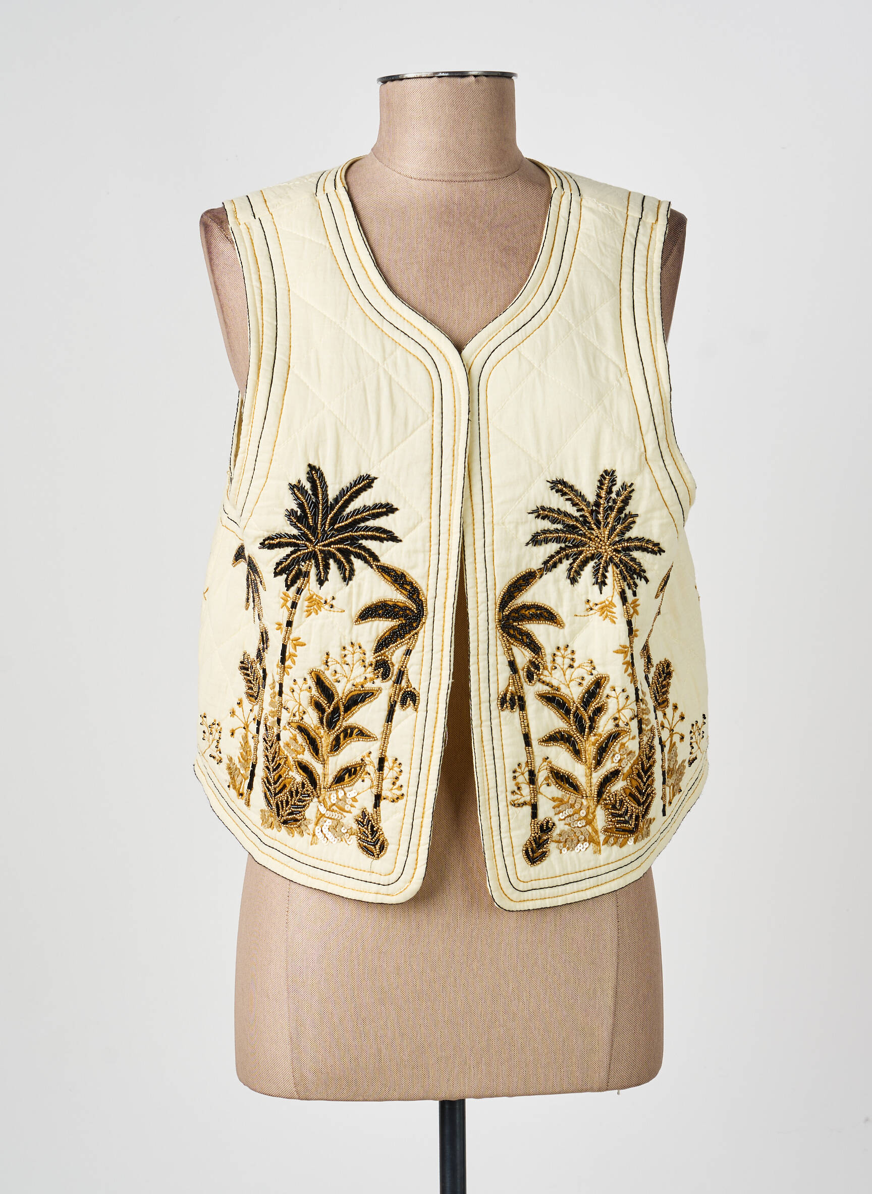 Gilet sans manche coupe droite beige MKT STUDIO femme