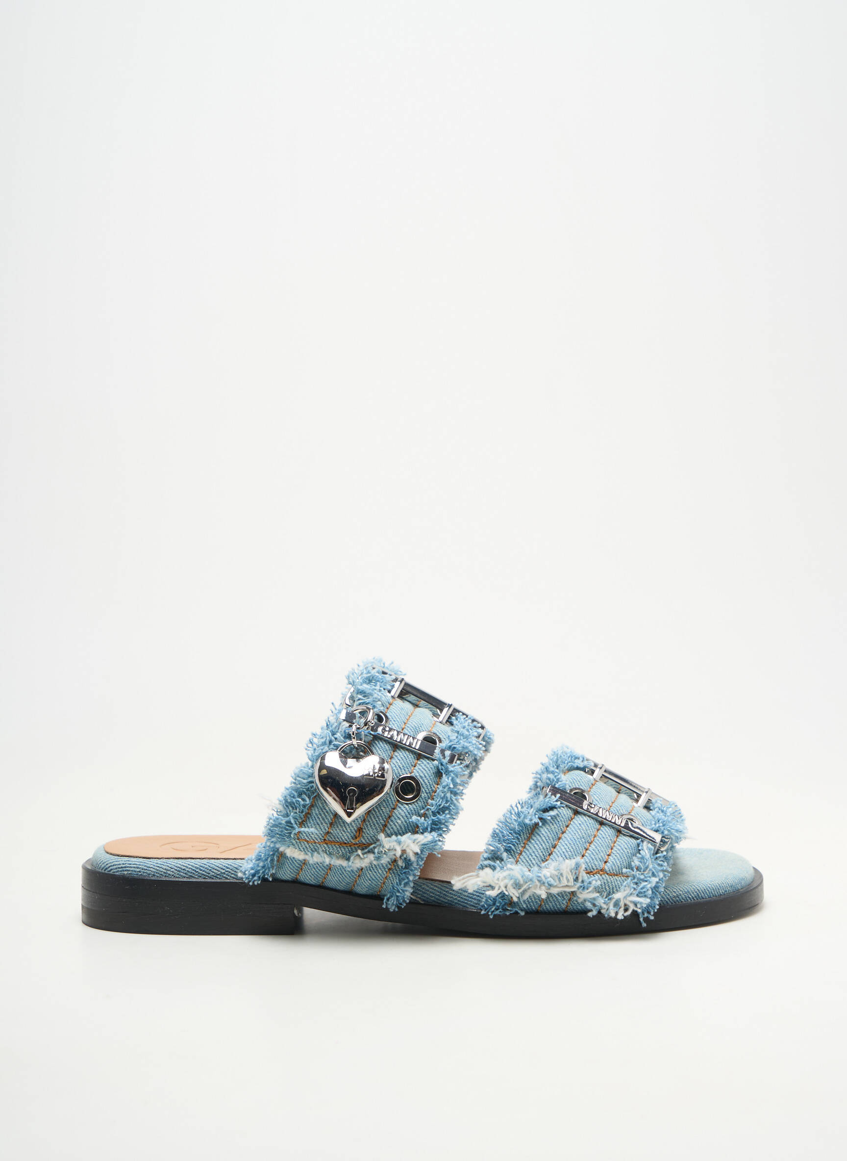 Mules/sabots chiquet talon plat jusqu'à 3cm bleu GANNI femme