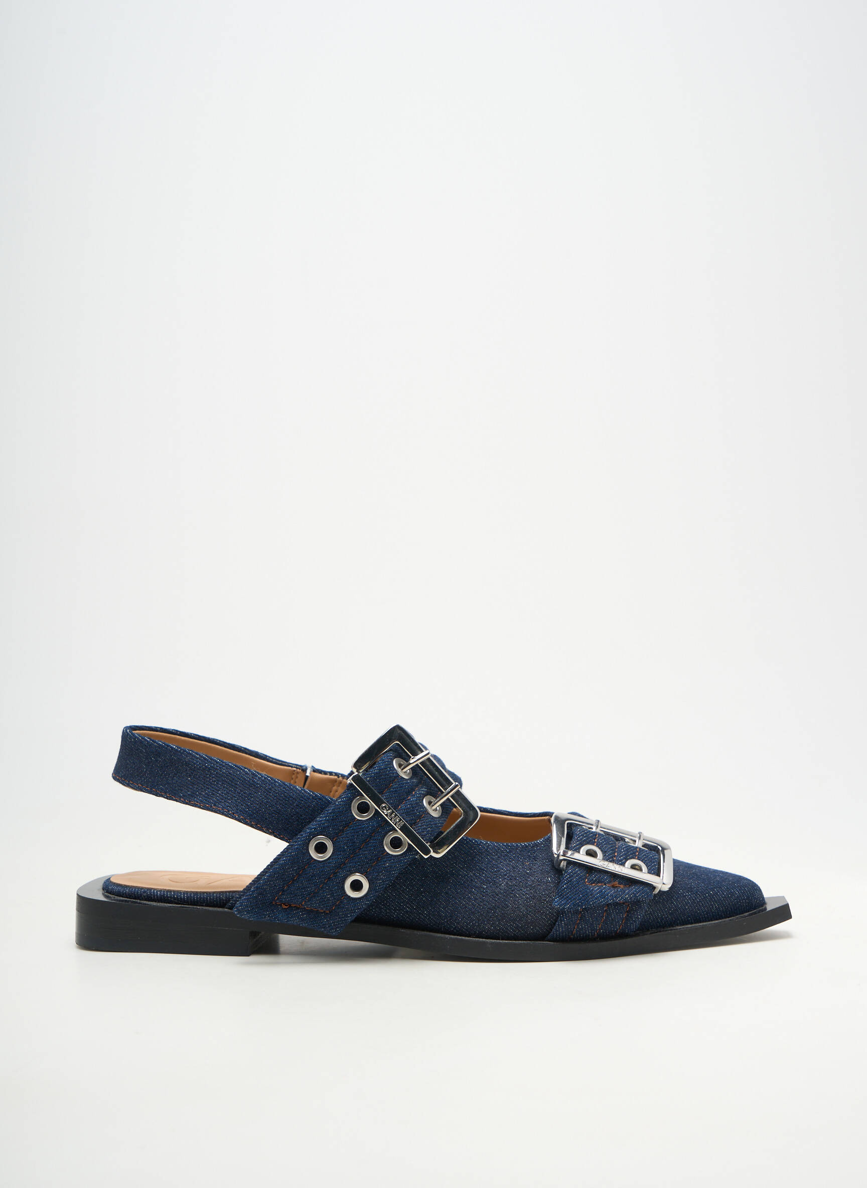 Mocassins talon bas talon plat jusqu'à 3cm bleu GANNI femme