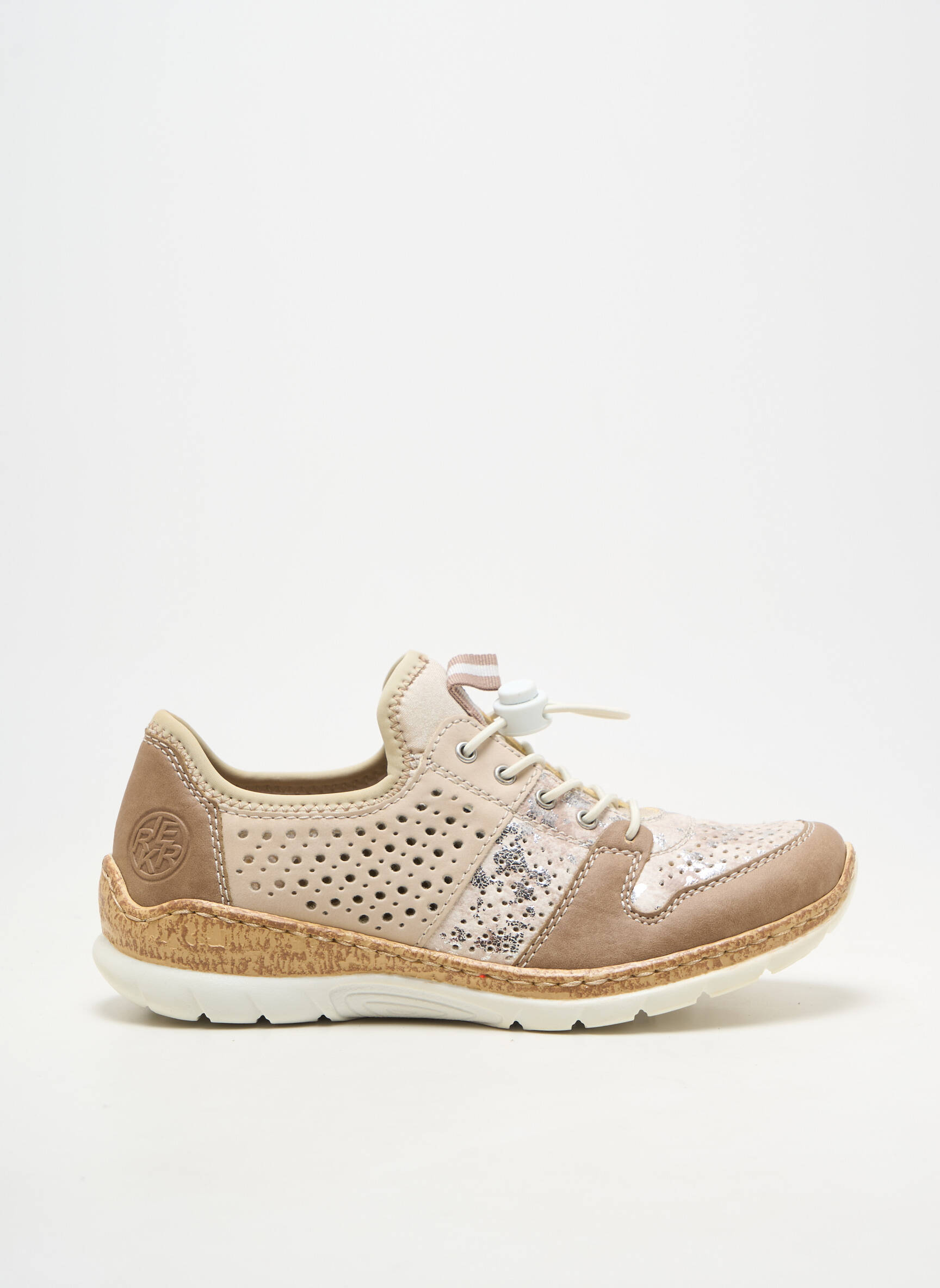 Baskets fermeture elastique talon plat jusqu'à 3cm beige RIEKER femme