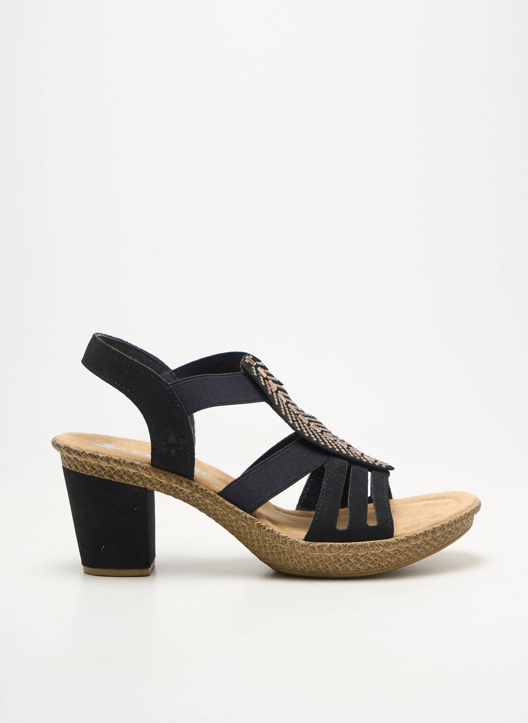 Sandales/nu pieds matière lisse talon de 7 à 9cm noir RIEKER femme
