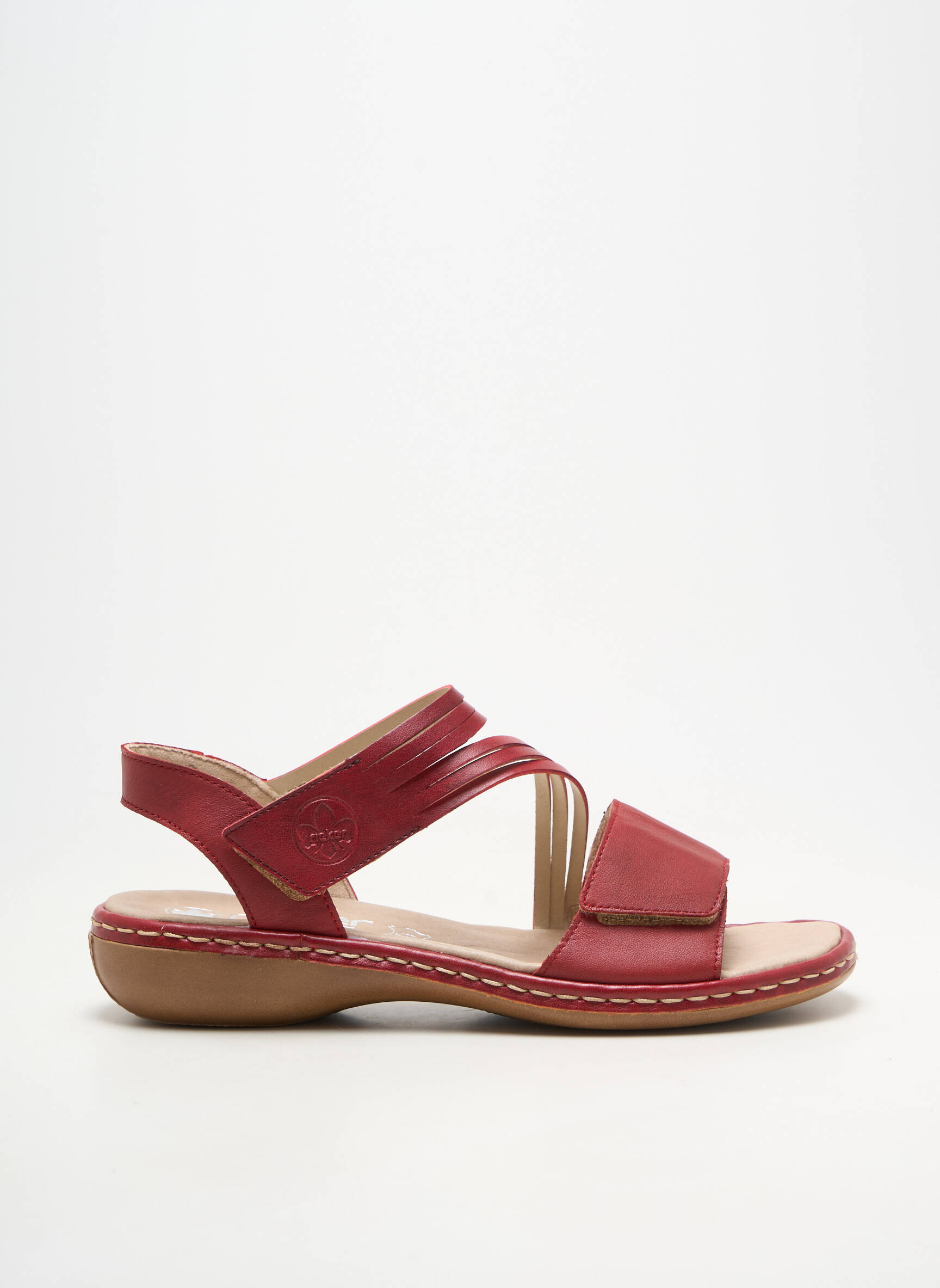 Sandales/nu pieds matière lisse talon plat jusqu'à 3cm rouge RIEKER femme