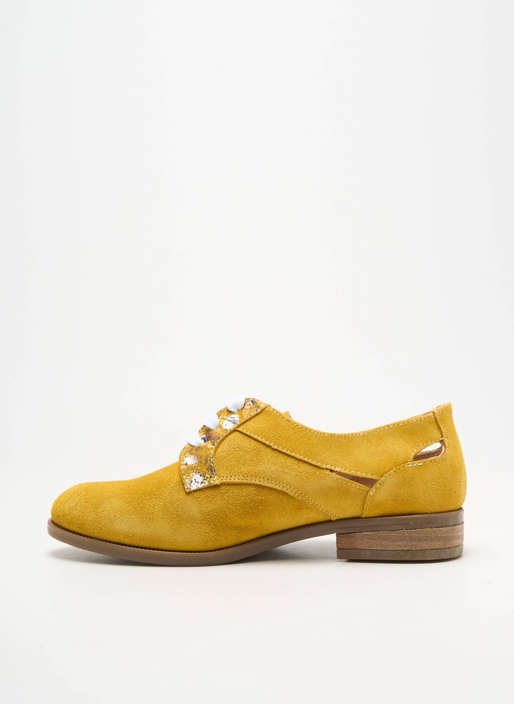 Derbies bout rond talon plat jusqu'à 3cm jaune OTTILIA femme
