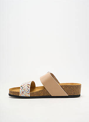Mules/sabots matière lisse talon plat jusqu'à 3cm beige SANTAFE femme