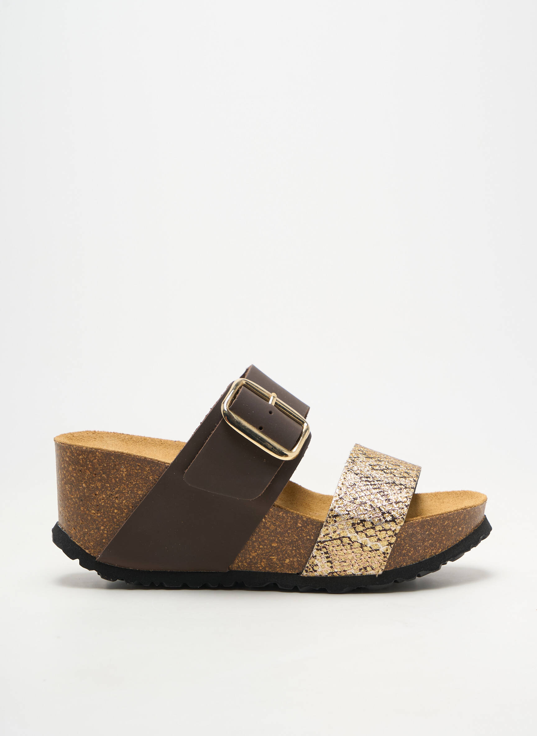 Mules/sabots semi compensé talon de 4 à 6cm marron SANTAFE femme