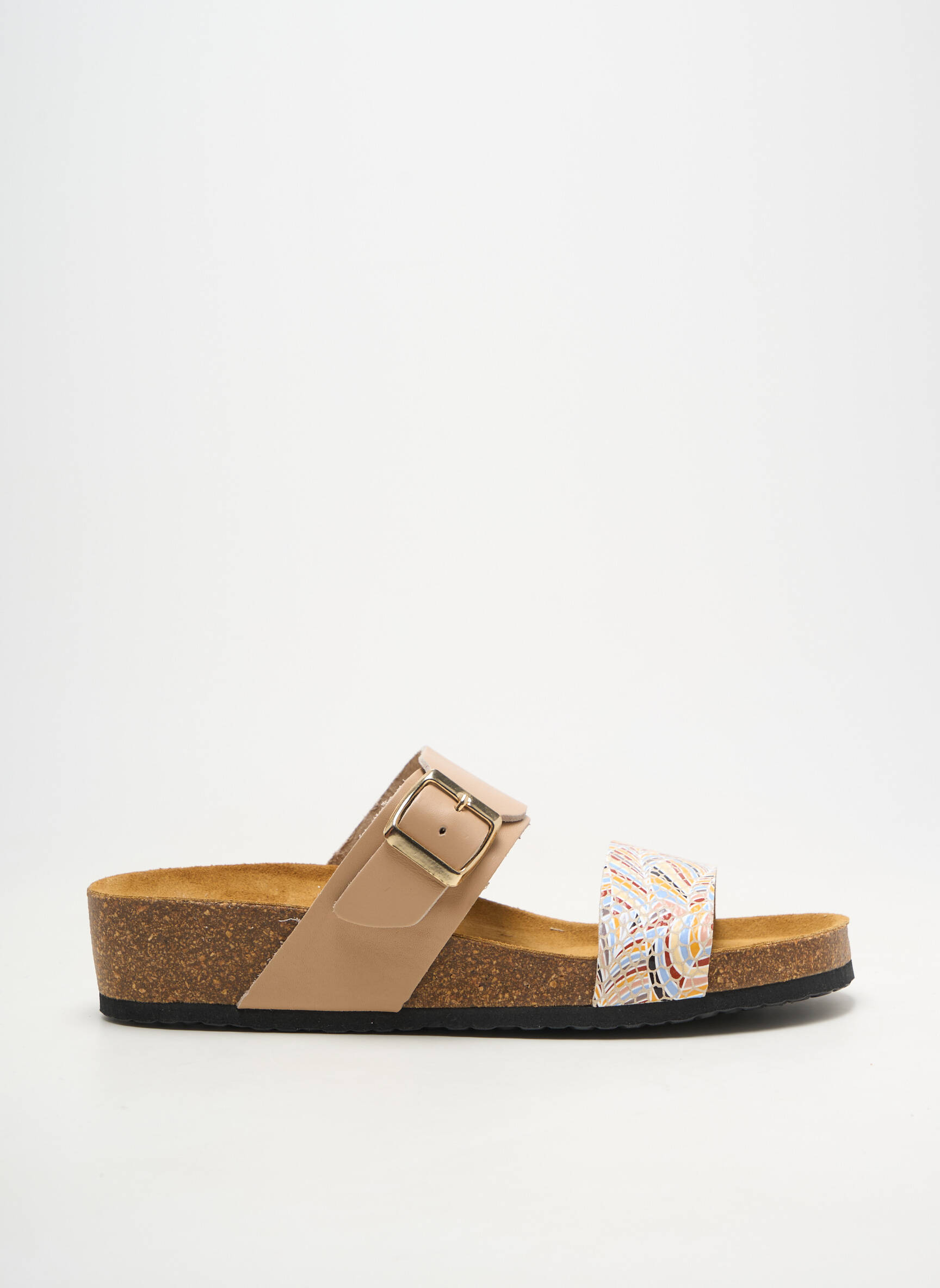 Mules/sabots matière lisse talon plat jusqu'à 3cm beige SANTAFE femme