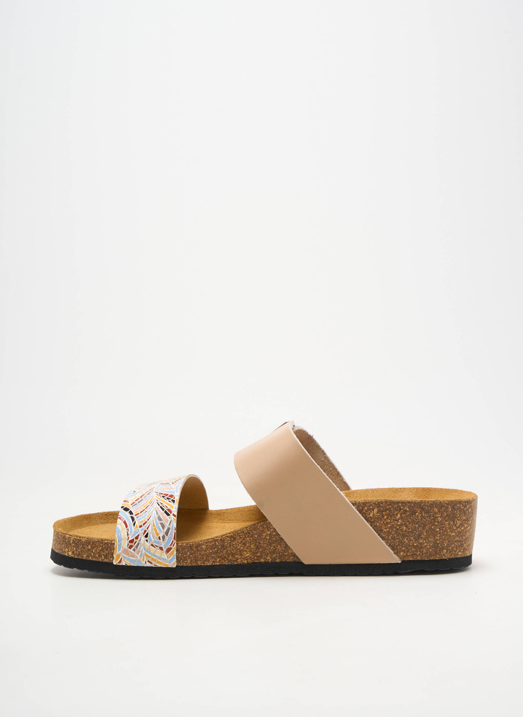 Mules/sabots matière lisse talon plat jusqu'à 3cm beige SANTAFE femme