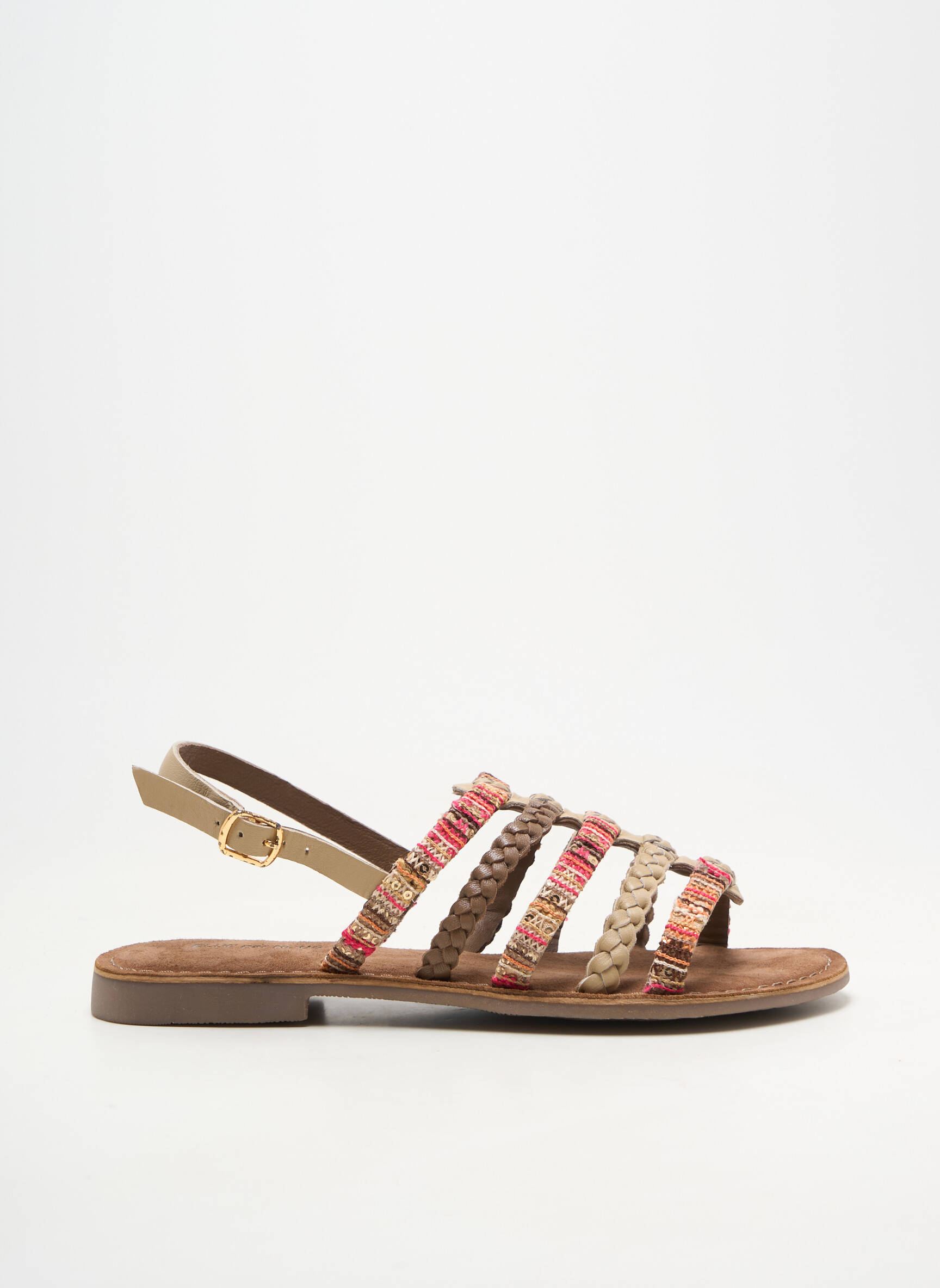Spartiates chiquet talon plat jusqu'à 3cm marron ELUE PAR NOUS femme