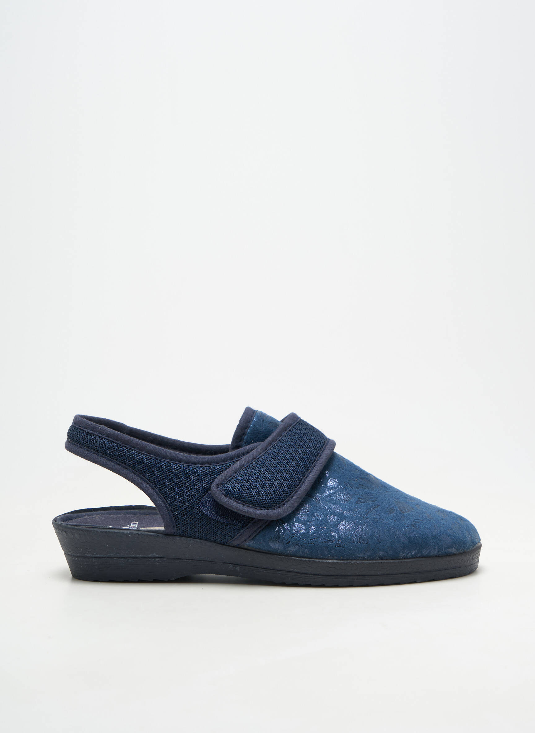 Chaussons/pantoufles fermeture scratch talon plat jusqu'à 3cm bleu SOIR ET MATIN femme