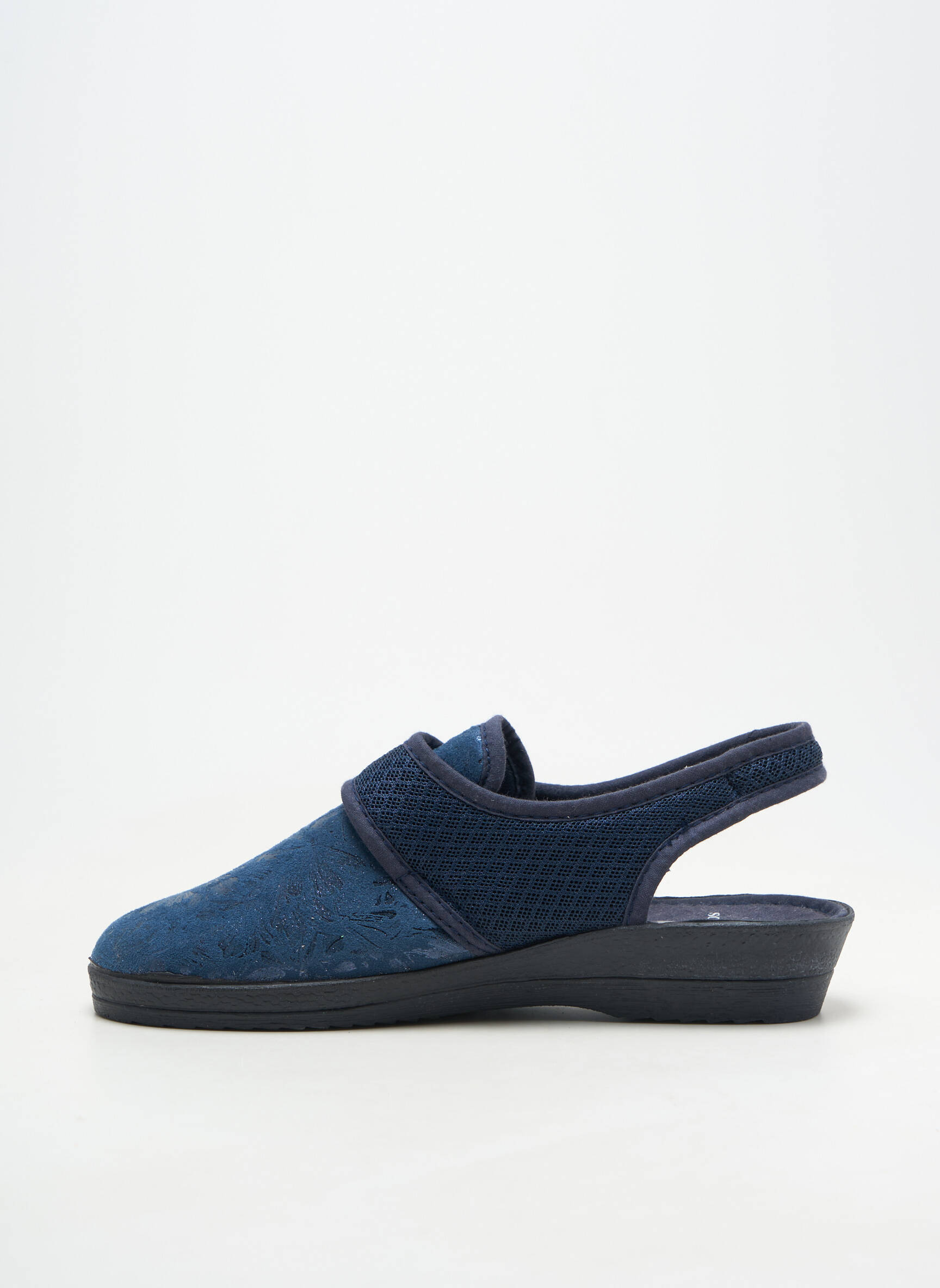 Chaussons/pantoufles fermeture scratch talon plat jusqu'à 3cm bleu SOIR ET MATIN femme