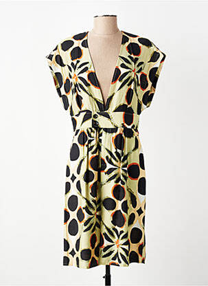 Robe mi-longue imprimé fantaisie manches courtes vert SEE U SOON femme