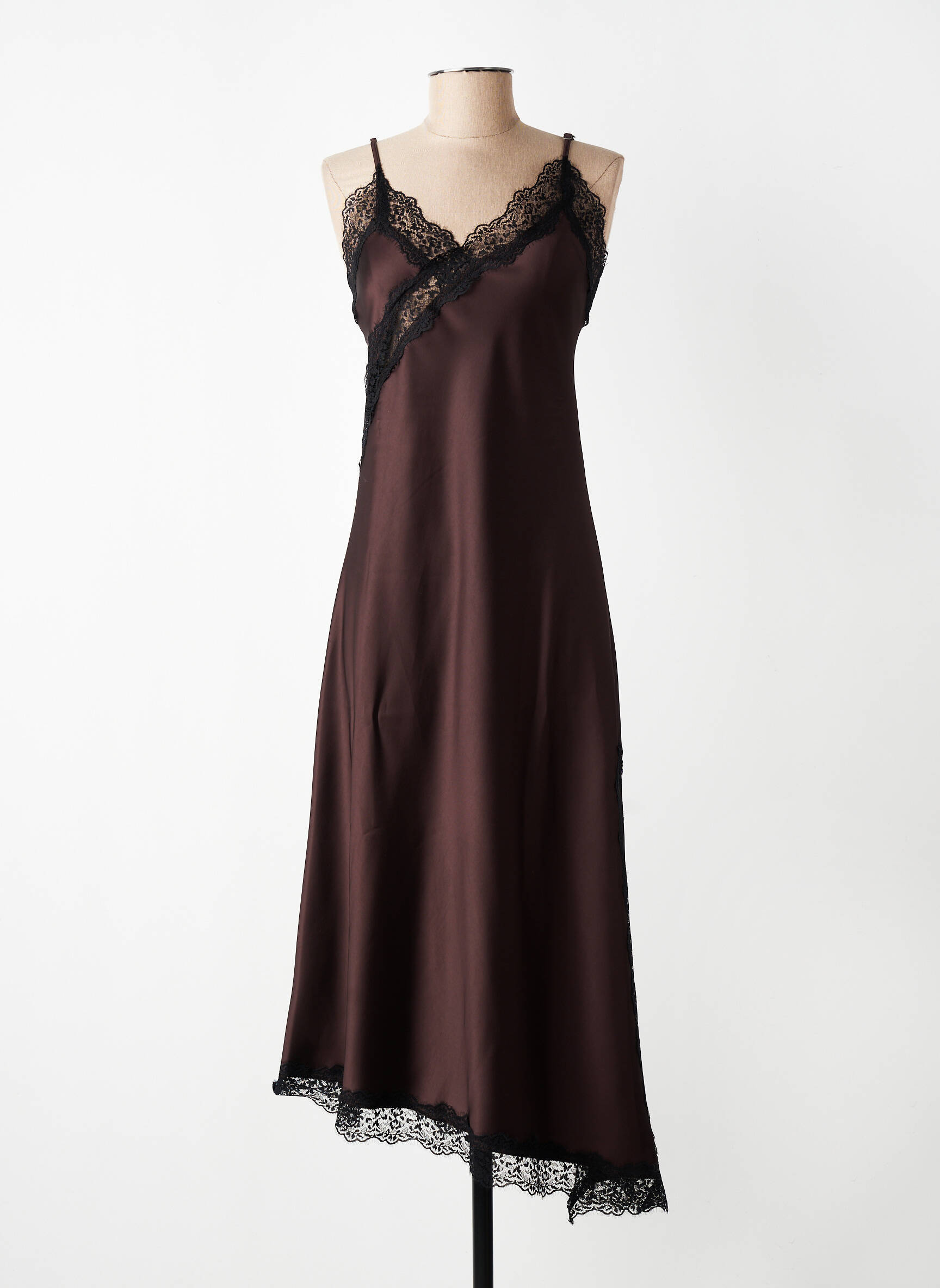 Robe longue fines bretelles fines bretelles marron IMPERIAL femme