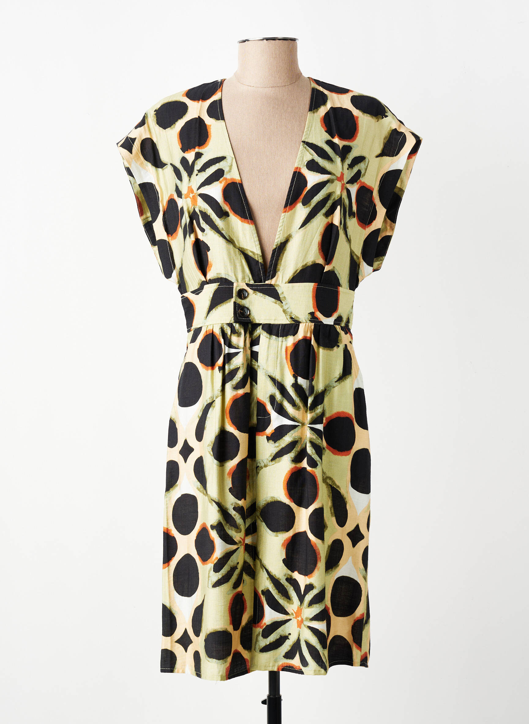 Robe mi-longue imprimé fantaisie manches courtes vert SEE U SOON femme