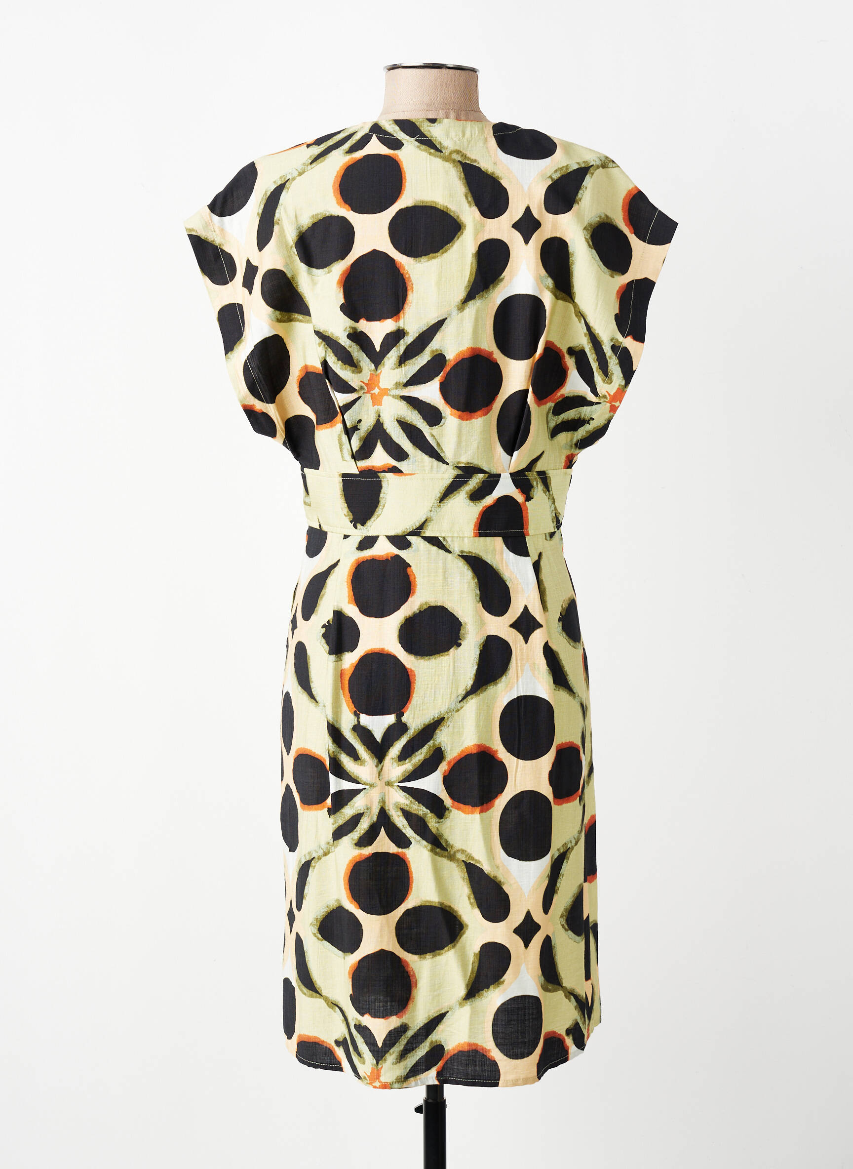 Robe mi-longue imprimé fantaisie manches courtes vert SEE U SOON femme