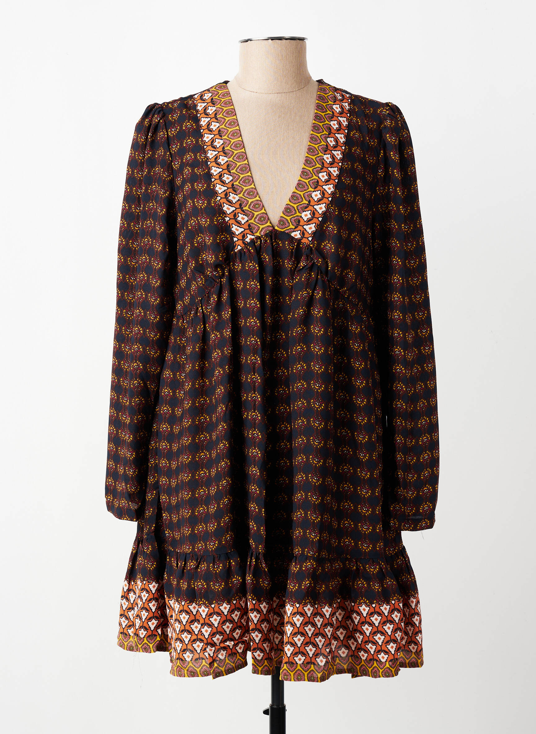 Robe courte manches longues manches longues marron SEE U SOON femme