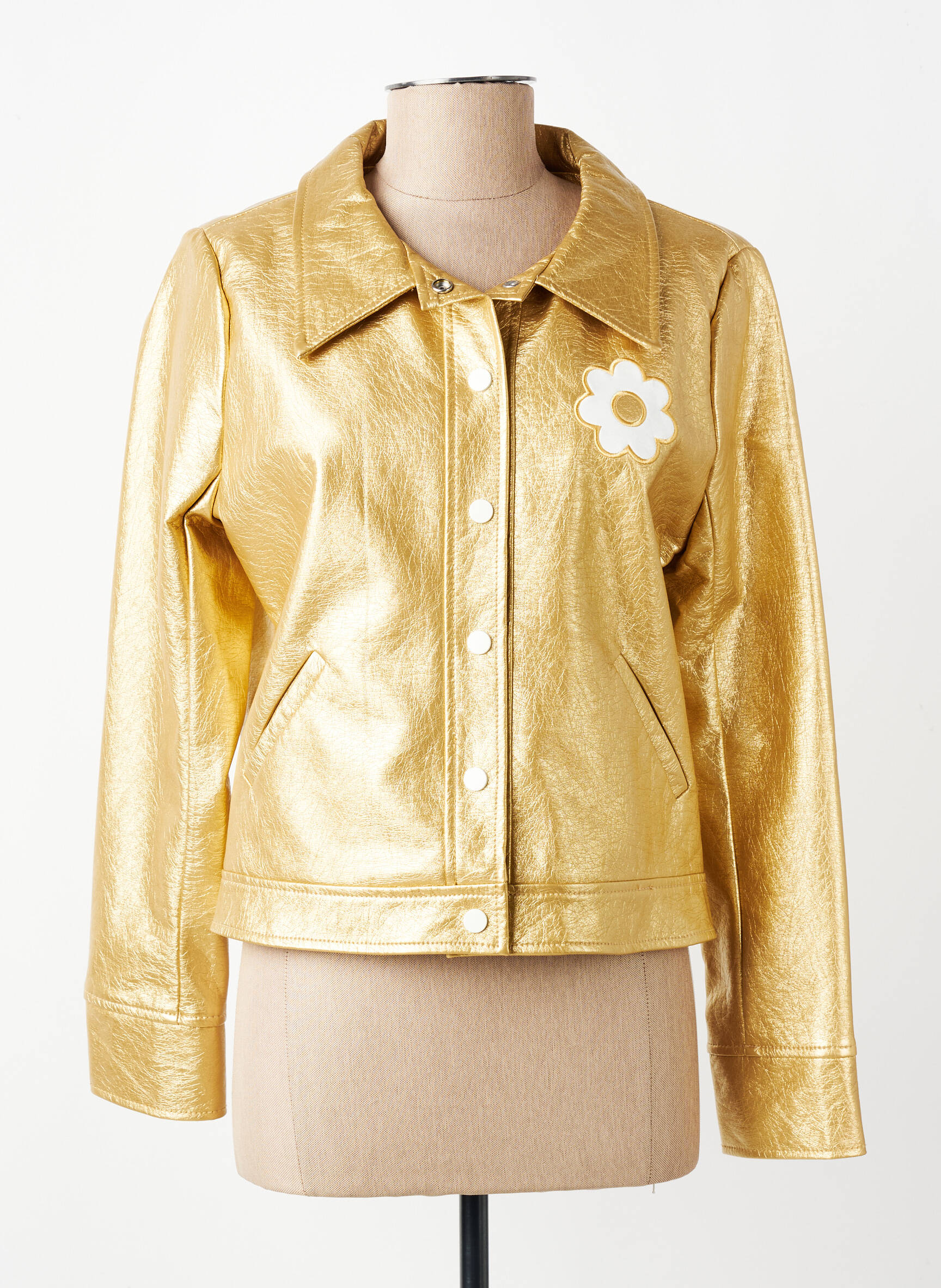 Veste simili cuir fermeture pressionnée or HIPPOCAMPE femme