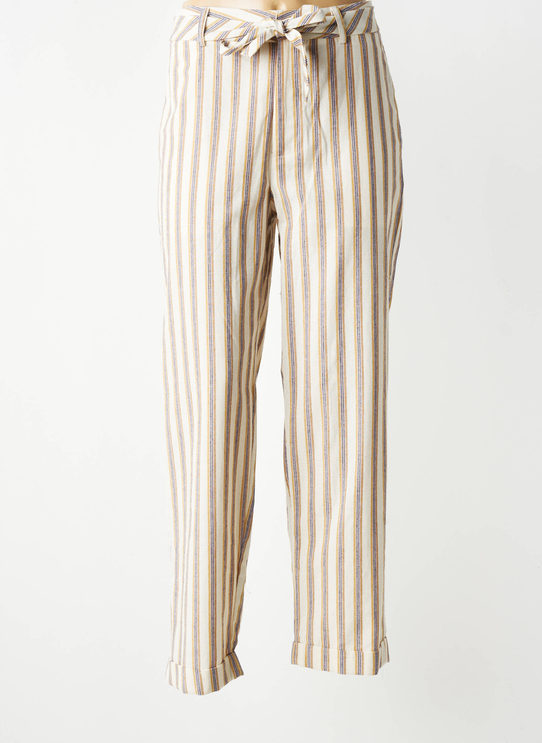 Pantalon droit tissage crêpe taille haute beige SEE U SOON femme