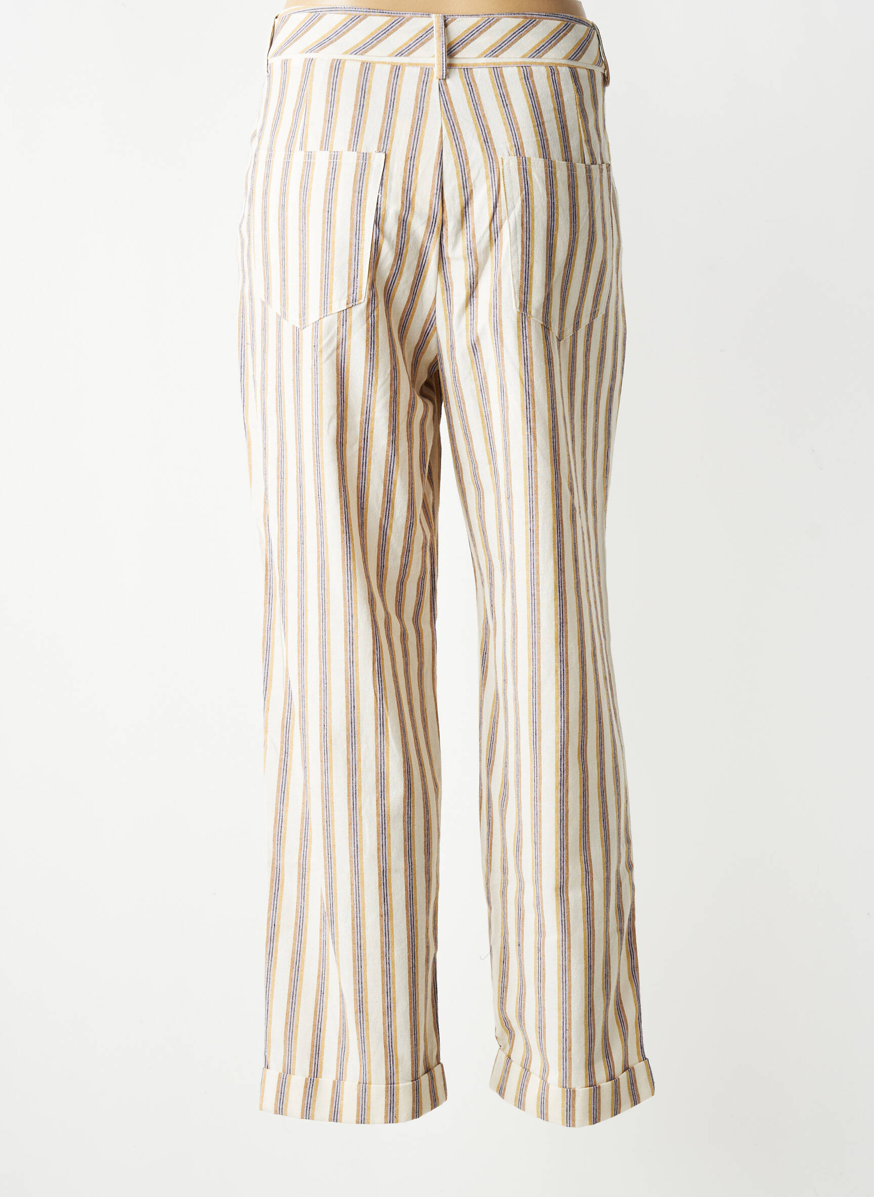 Pantalon droit tissage crêpe taille haute beige SEE U SOON femme