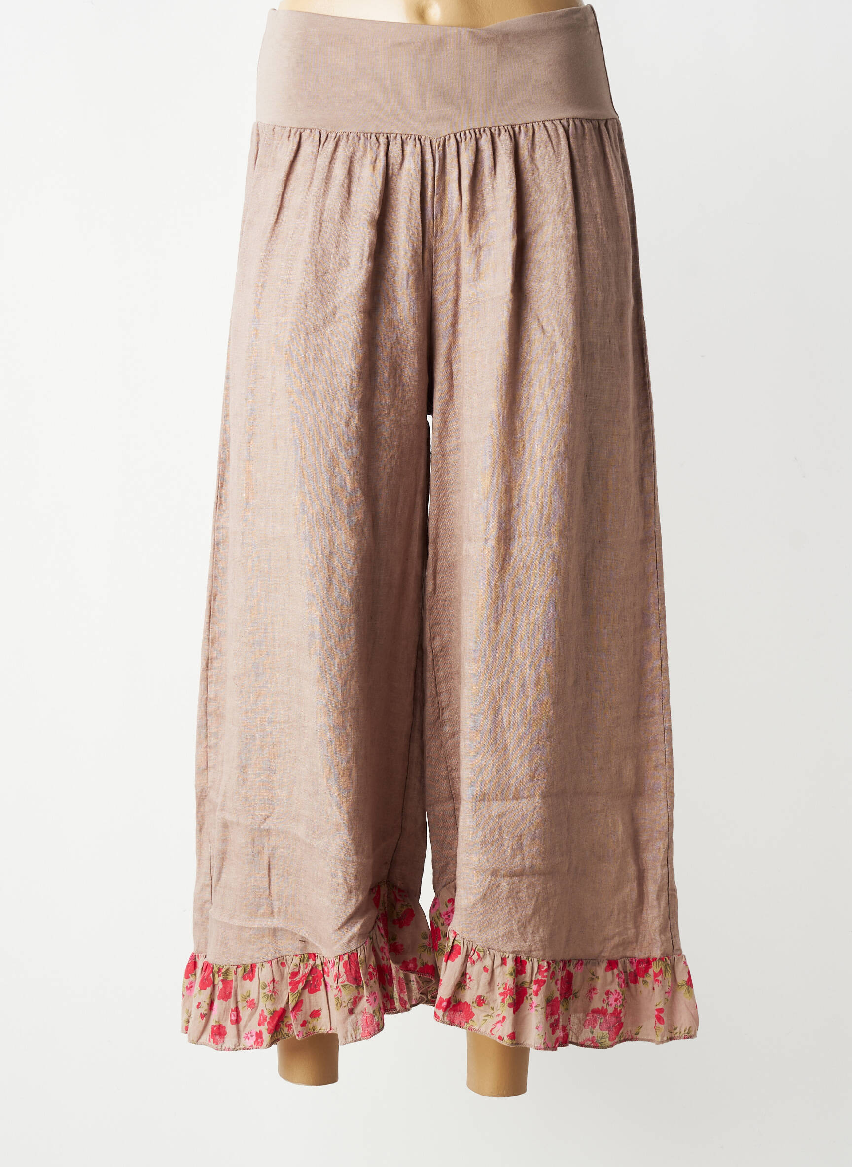 Pantalon 7/8 taille élastique marron COLETTE femme