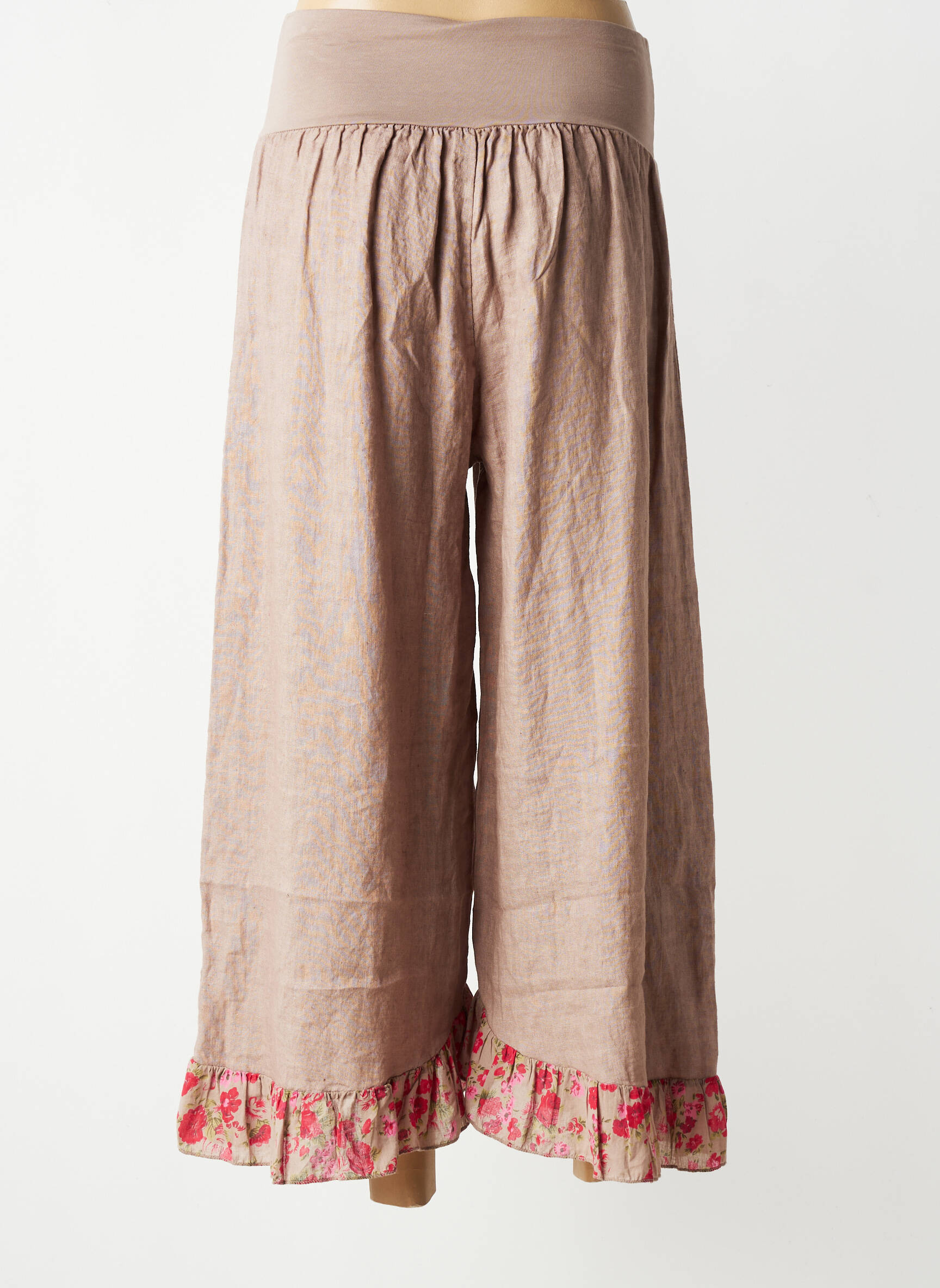 Pantalon 7/8 taille élastique marron COLETTE femme