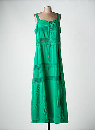Robe longue coupe évasée fines bretelles vert FREEMAN T.PORTER femme