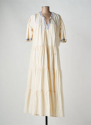 Robe longue coupe évasée manches courtes beige SCOTCH & SODA femme