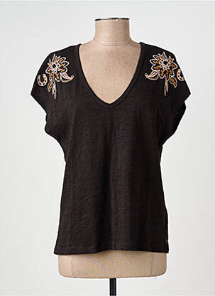 T-shirt col v manches courtes marron SCOTCH & SODA femme