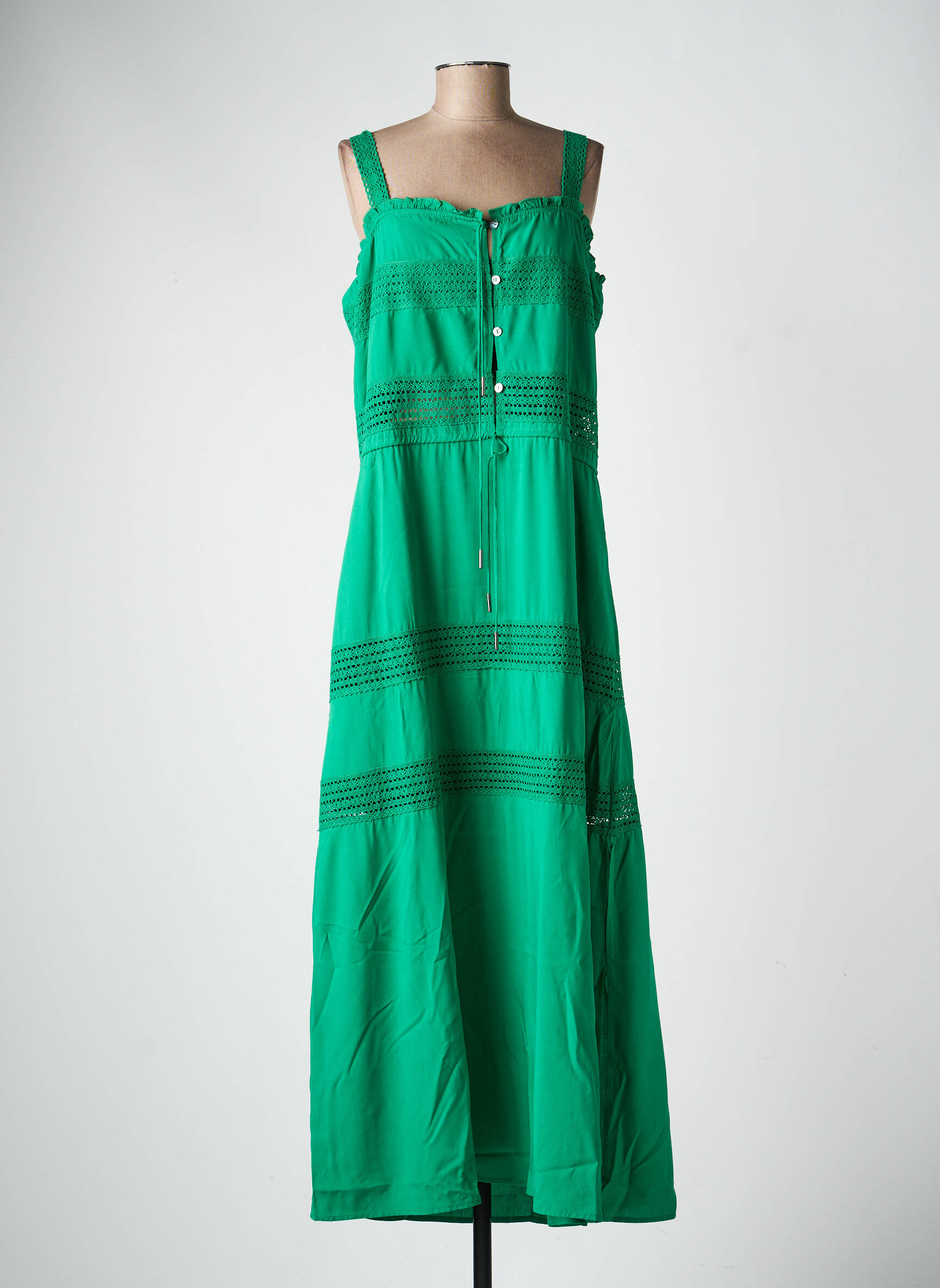 Robe longue coupe évasée fines bretelles vert FREEMAN T.PORTER femme