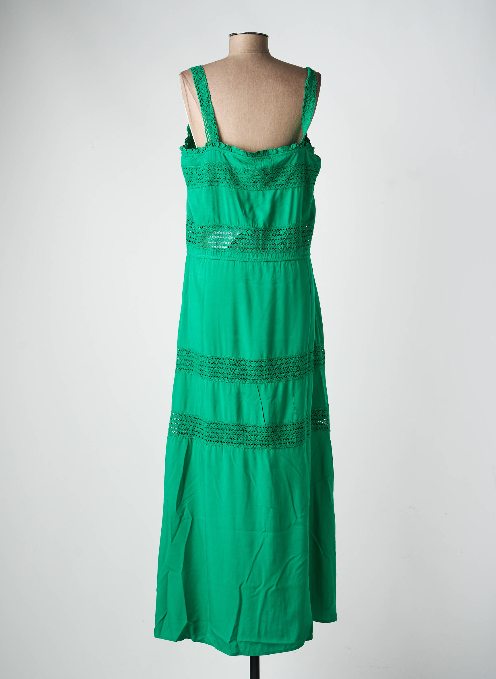 Robe longue coupe évasée fines bretelles vert FREEMAN T.PORTER femme