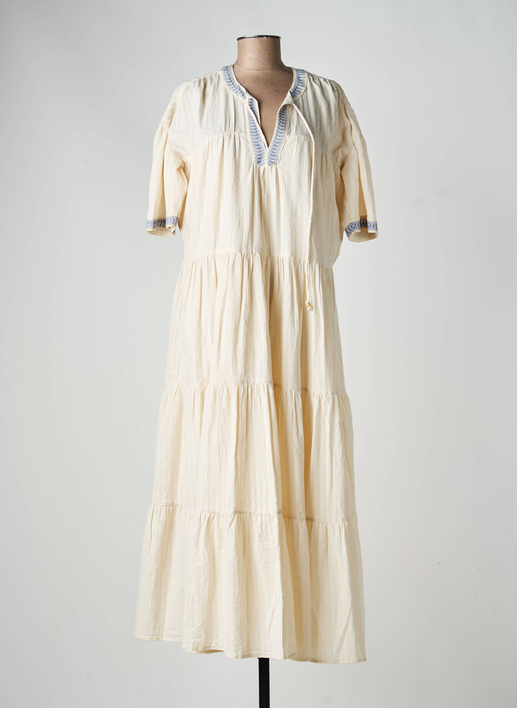 Robe longue manches courtes manches courtes beige SCOTCH & SODA femme