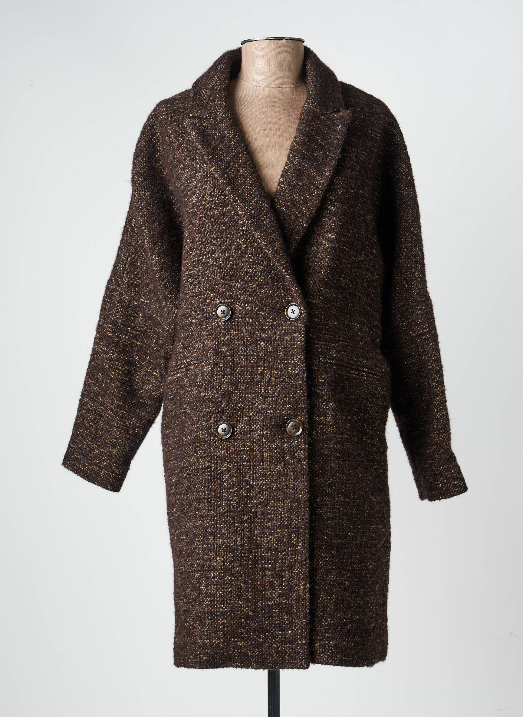 Manteau long coupe droite sans capuche marron MKT STUDIO femme