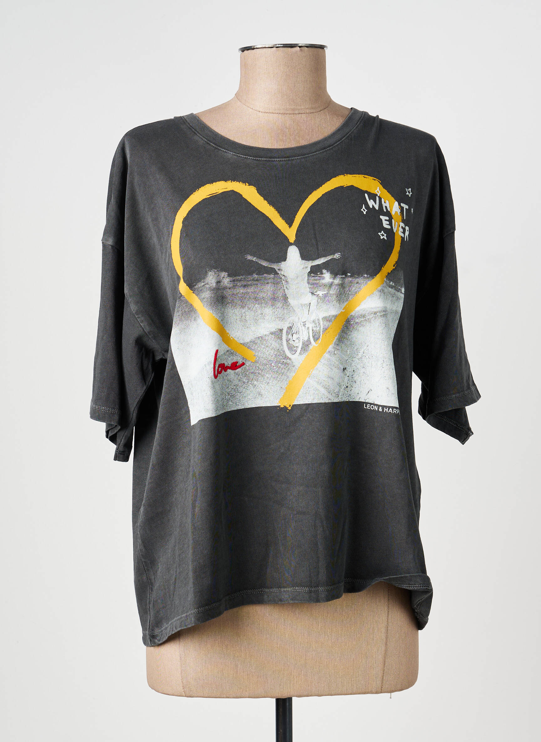 T-shirt sérigraphie manches courtes gris LEON & HARPER femme