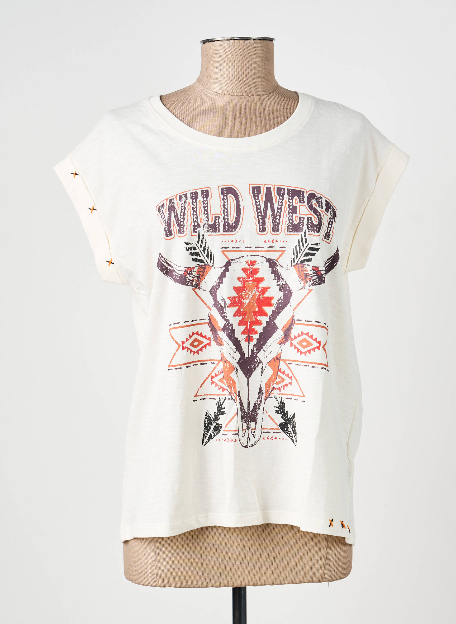 T-shirt coupe droite manches courtes beige MKT STUDIO femme