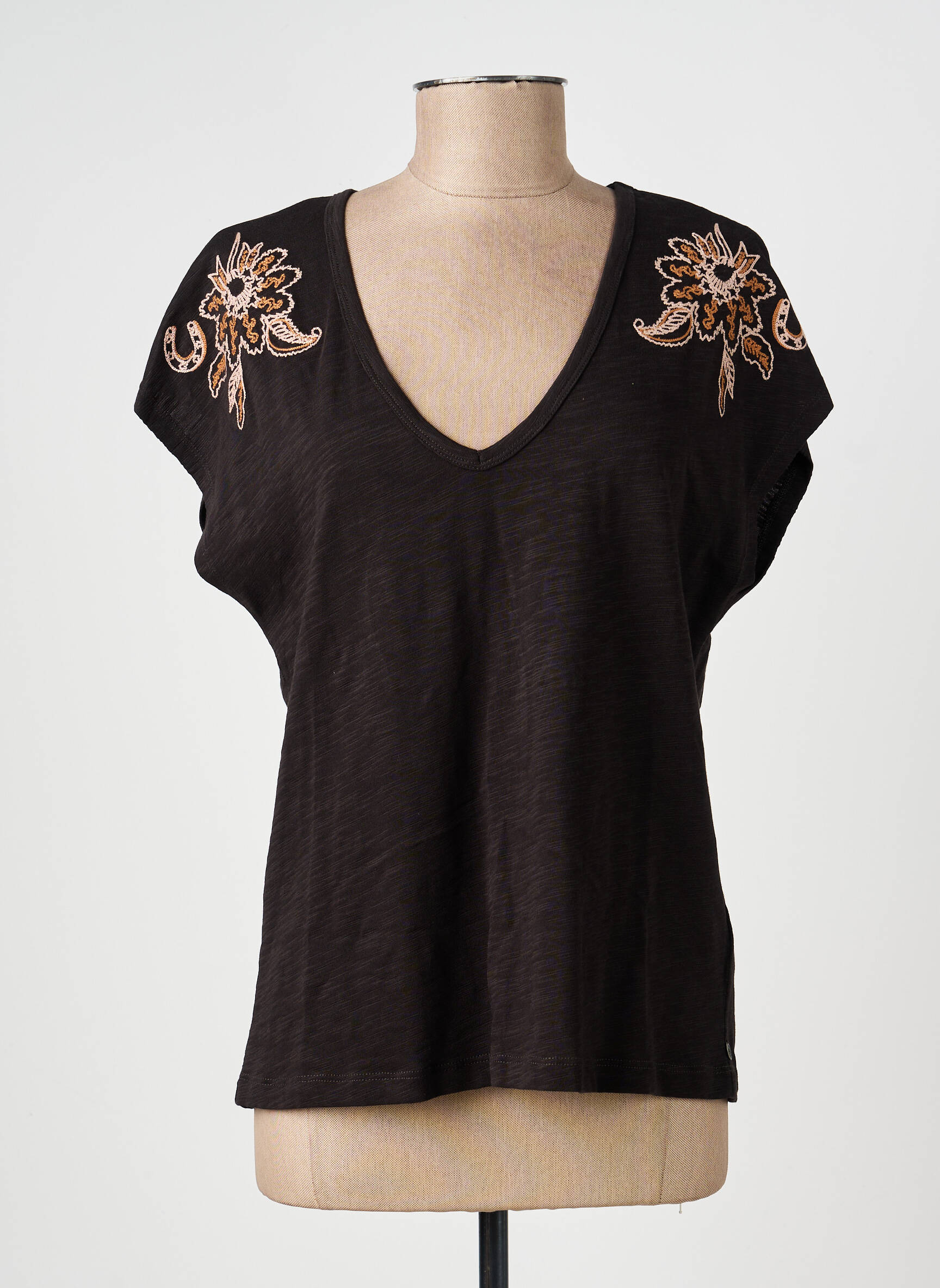 T-shirt col v manches courtes marron SCOTCH & SODA femme