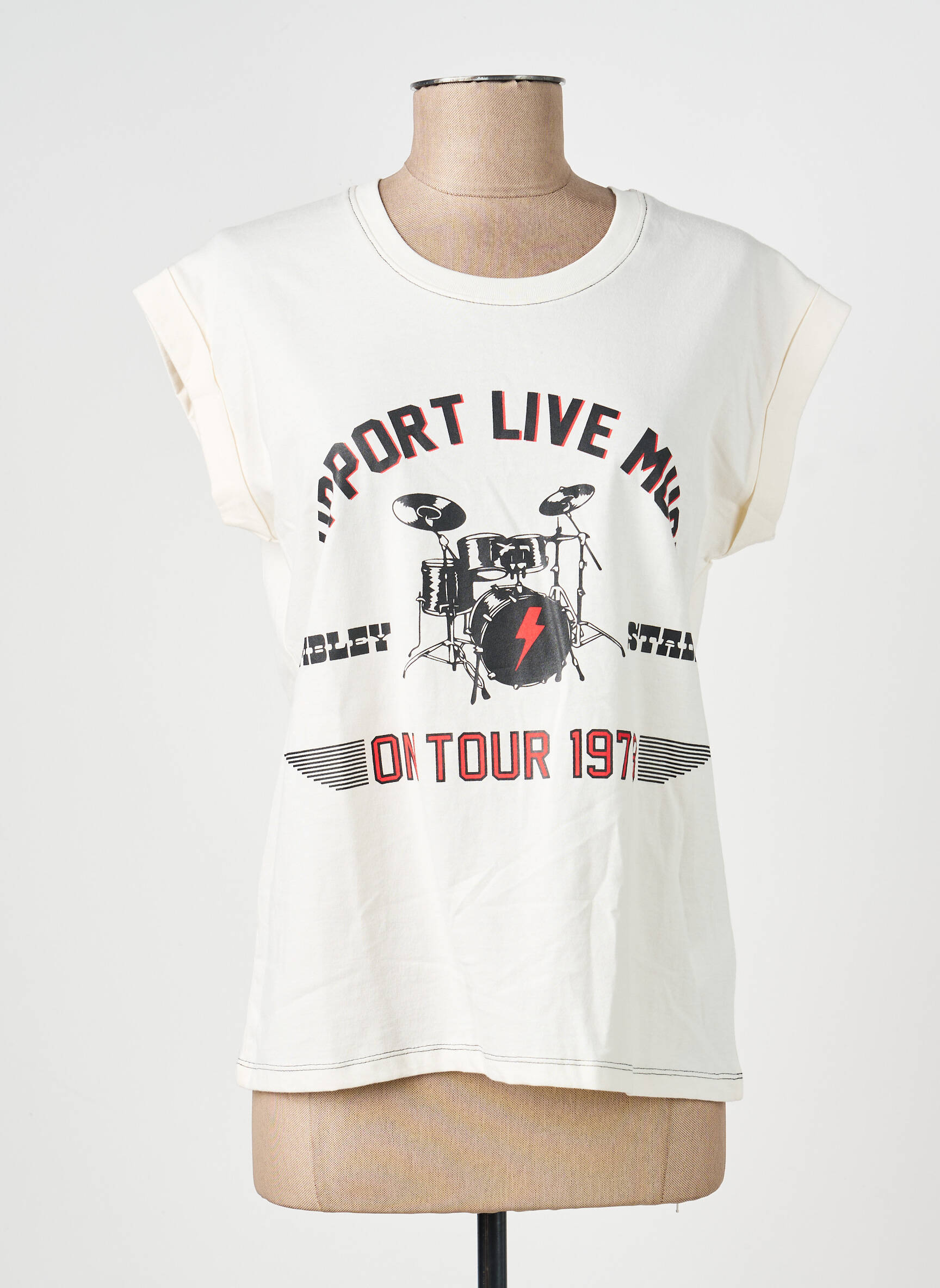 T-shirt sérigraphie manches courtes beige MKT STUDIO femme
