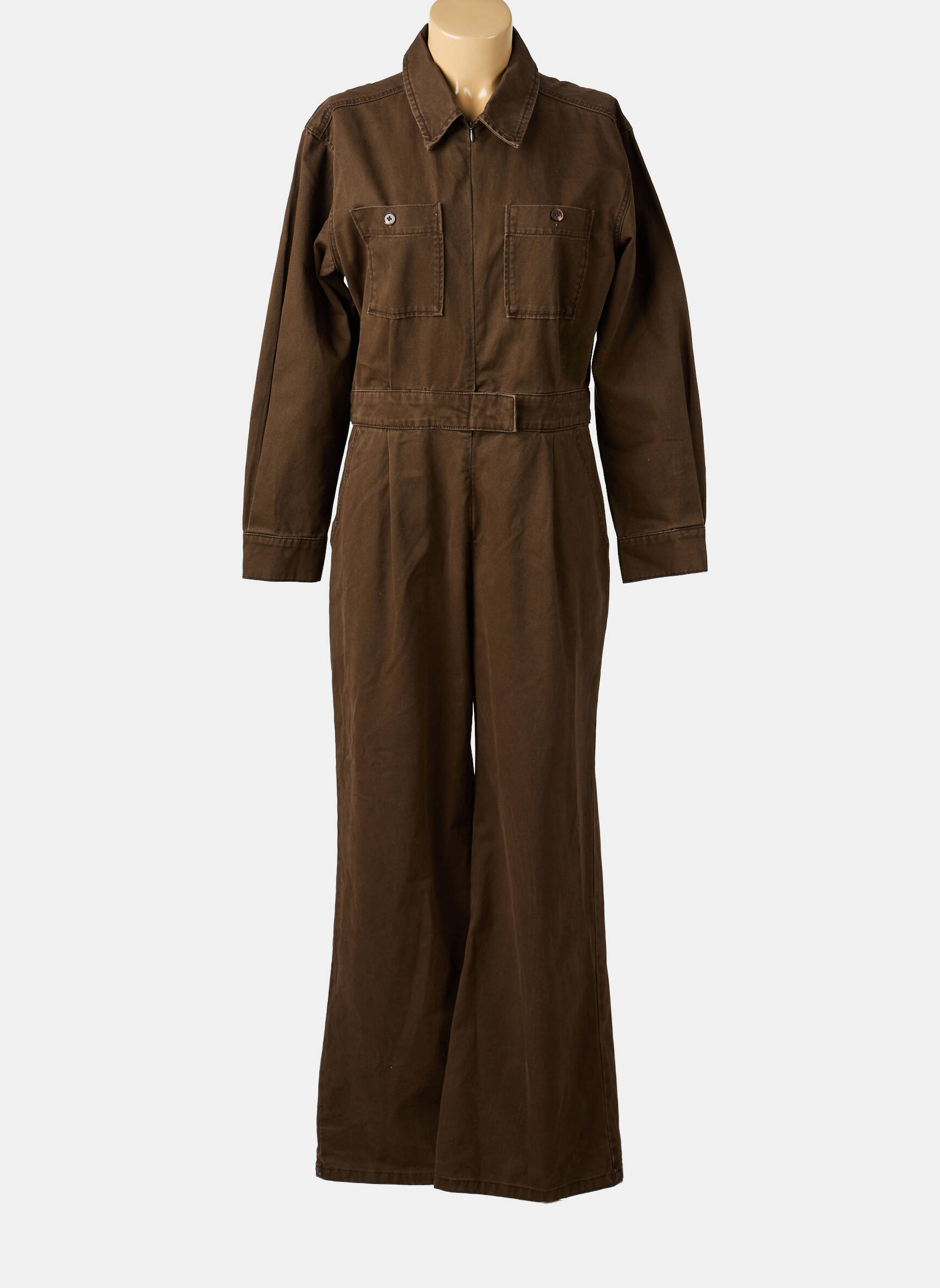 Combi-pantalon col chemisier manches longues marron SUNCOO femme