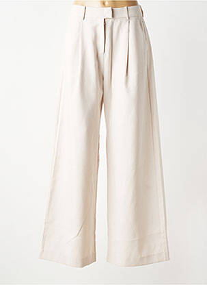 Pantalon large tissage crêpe taille haute beige SUNCOO femme