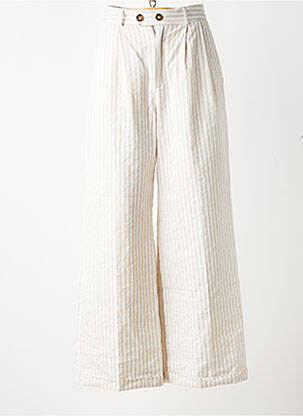 Pantalon large tissage popeline taille haute beige LEON & HARPER femme