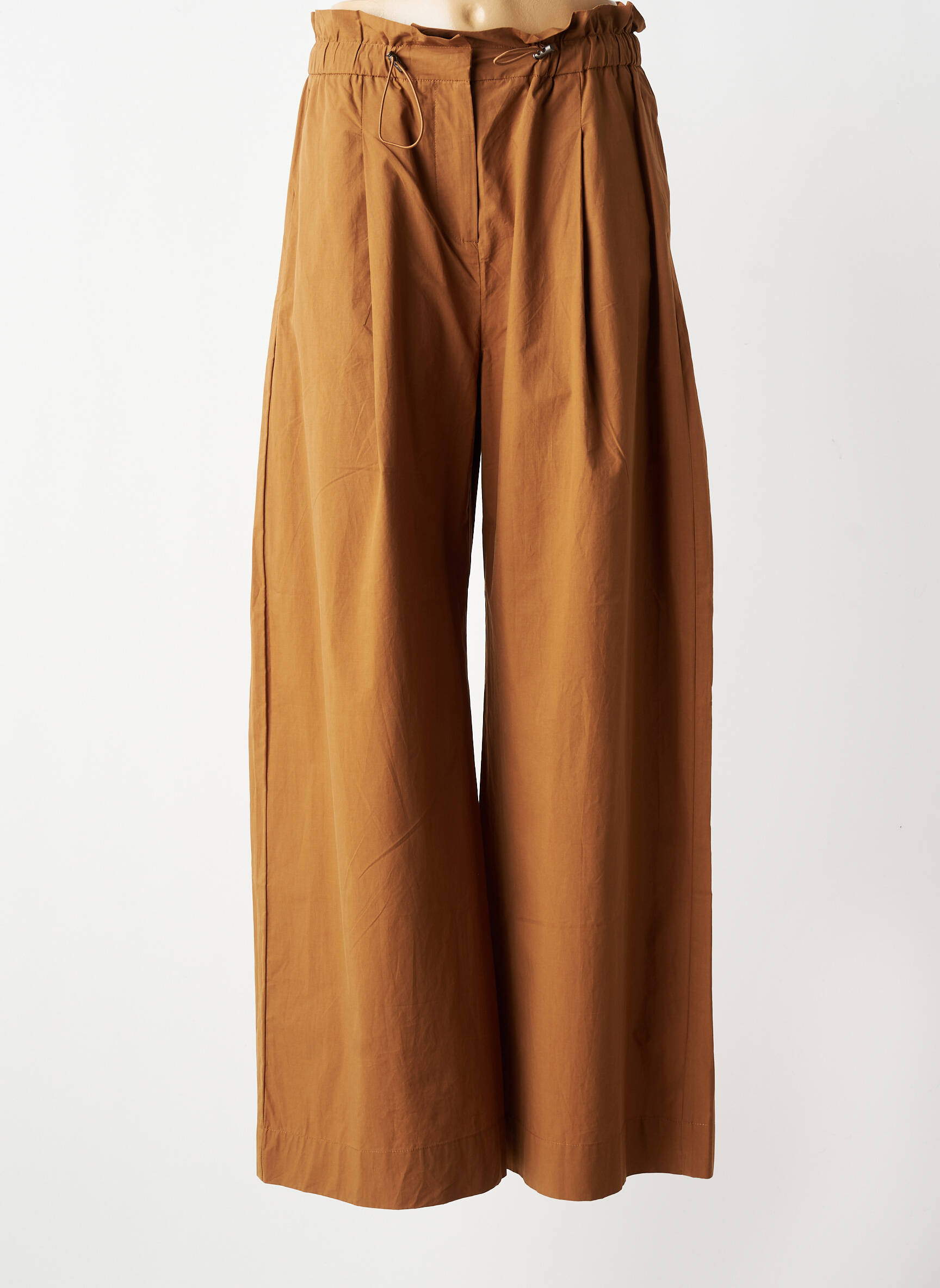 Pantalon large tissage popeline taille haute marron SUNCOO femme