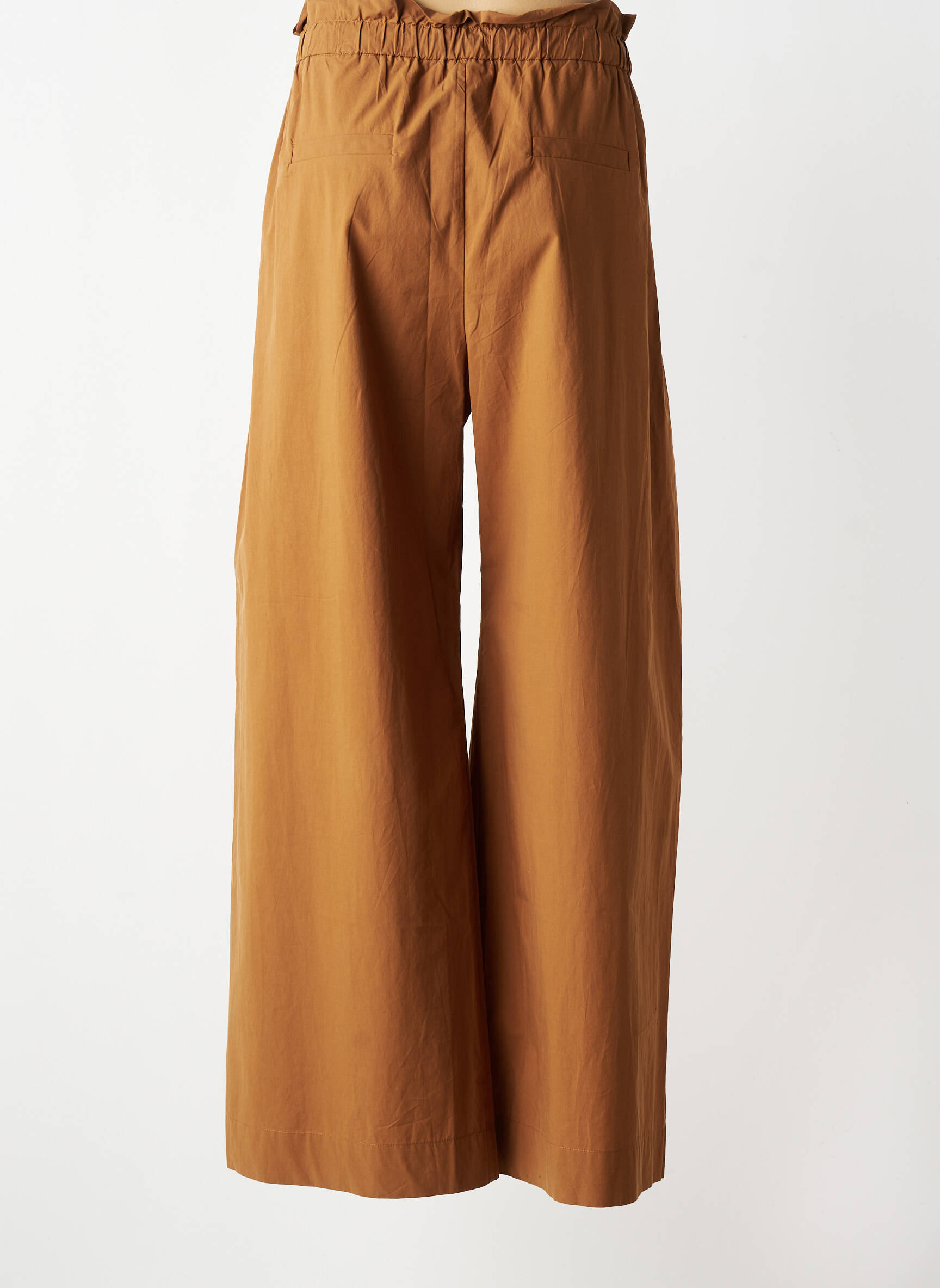 Pantalon large tissage popeline taille haute marron SUNCOO femme