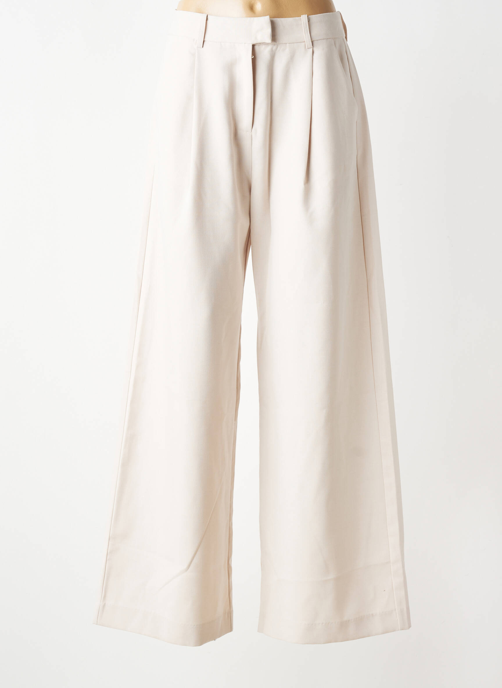 Pantalon large tissage crêpe taille haute beige SUNCOO femme